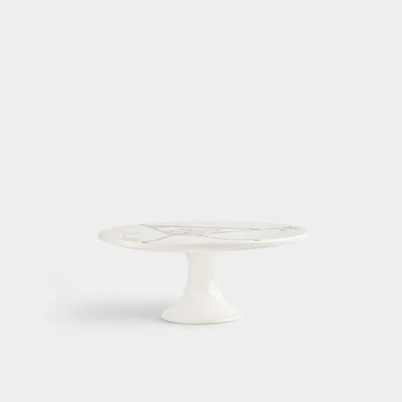 Блюдо на ножке, 25х11 см, фарфор N, бело-золотистое, Кинцуги, Revival