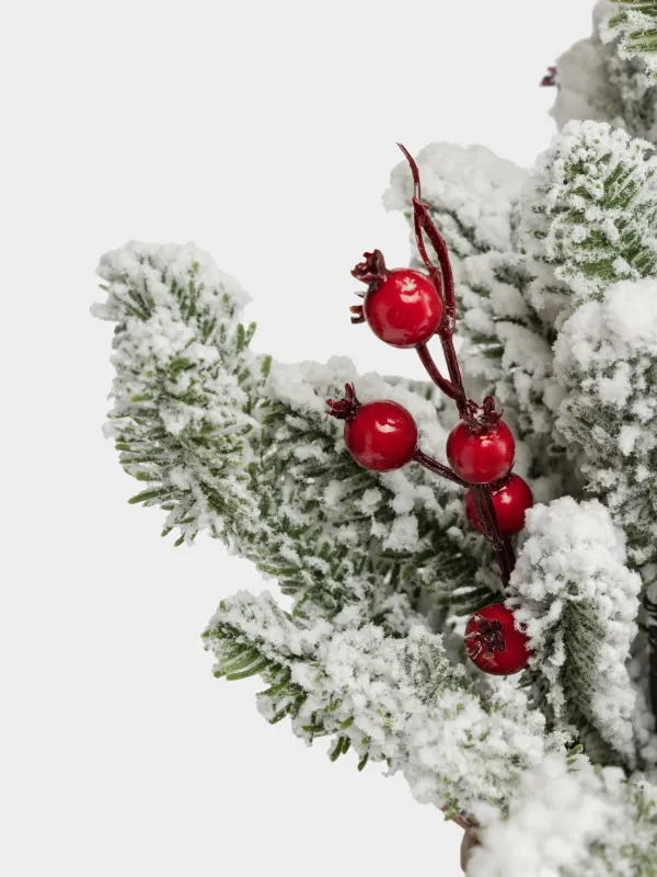 Композиция новогодняя, 34 см, в крафте, Заснеженная хвоя с шиповником, Snowy decor, image-2