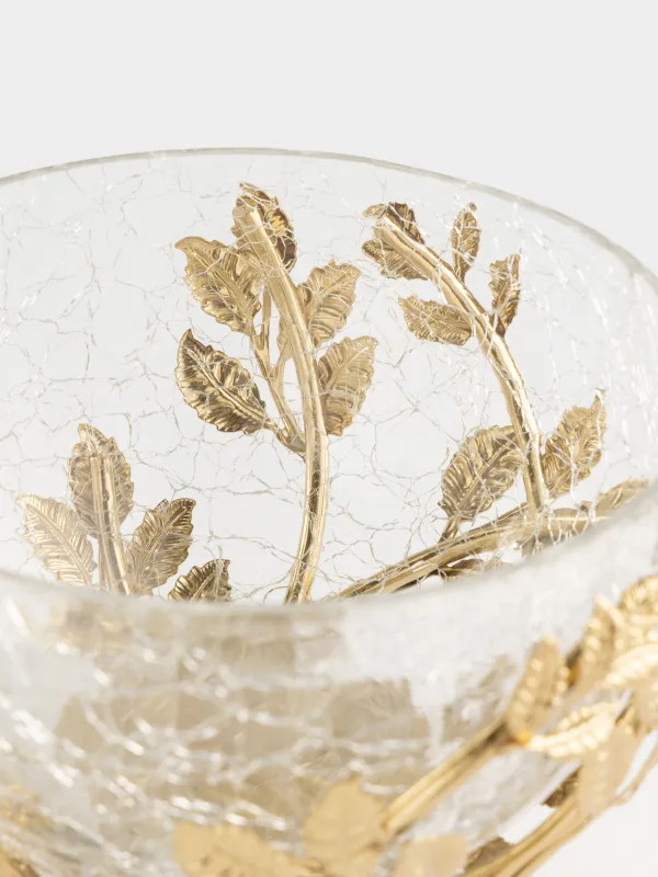 Блюдо глубокое, 16х8 см, на подставке, Листья, Fantastic gold, image-4