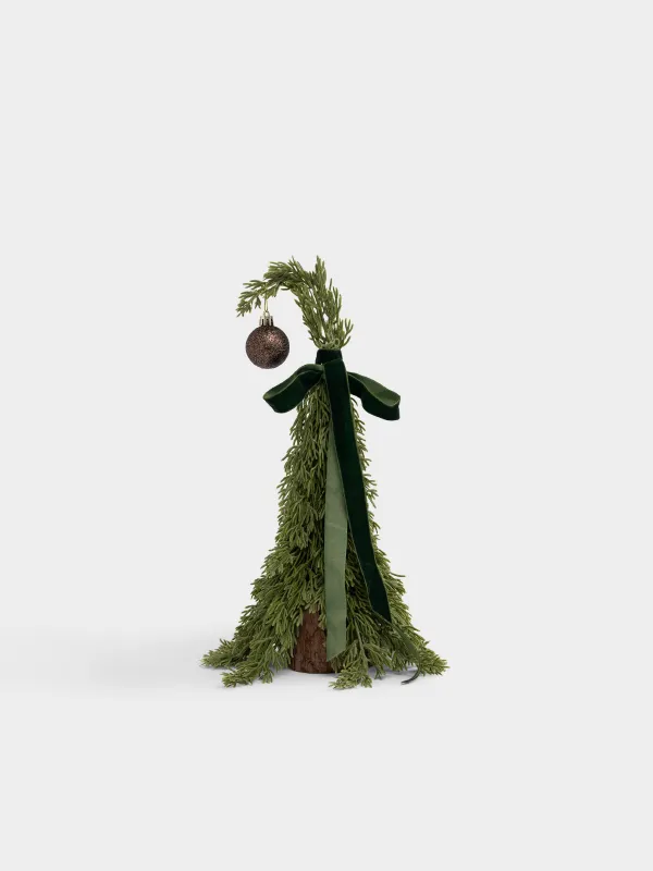 Ель искусственная, 37 см, Ель с зеленым бантом и бронзовым шаром, Conifer curved, image-0