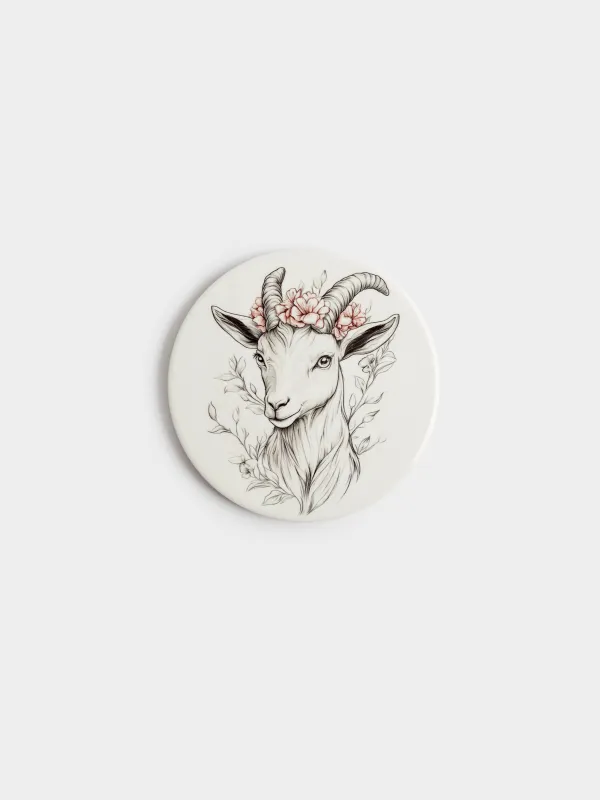 Подставка под кружку, Коза в венке, Goat in flowers, image-0