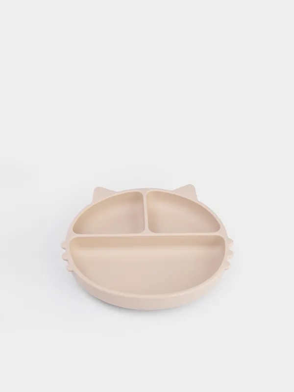 Тарелка обеденная, 19х20 см, 3 отделения, на присоске, Котик, Kiddy, image-1