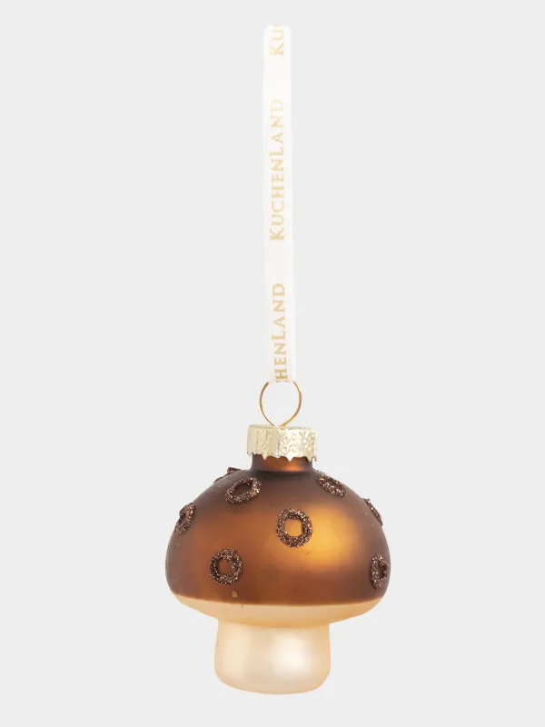 Игрушка елочная, 4 см, стекло, с блестками, коричневая, Грибочек, Figure christmas, image-1