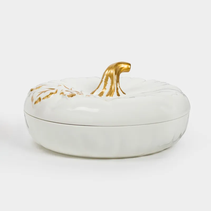 Форма для запекания, 26х14 см, с крышкой, керамика, молочно-золотистая, Тыква с листом, Gourd