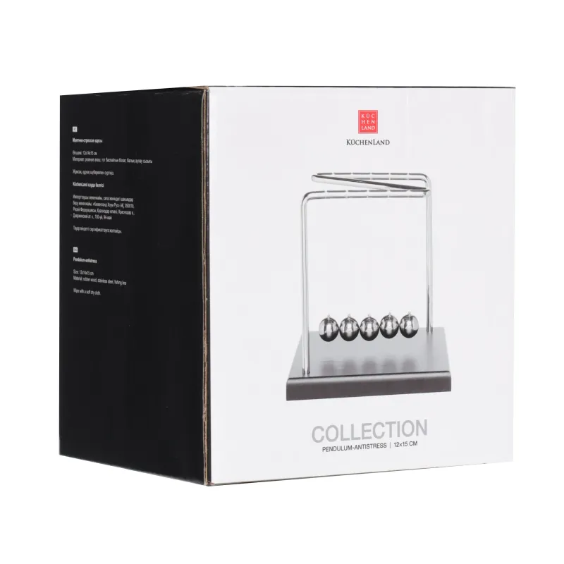 Маятник-антистресс, 12х14 см, дерево/сталь, черный, Колыбель Ньютона, Collection, image-3