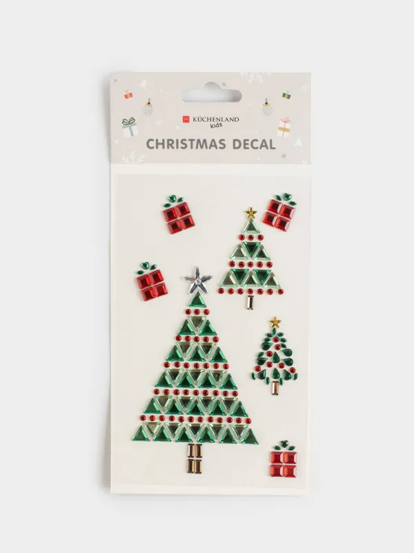 Набор наклеек, 9х17 см, одноразовые, ПВХ, Елки, Christmas decal, image-3