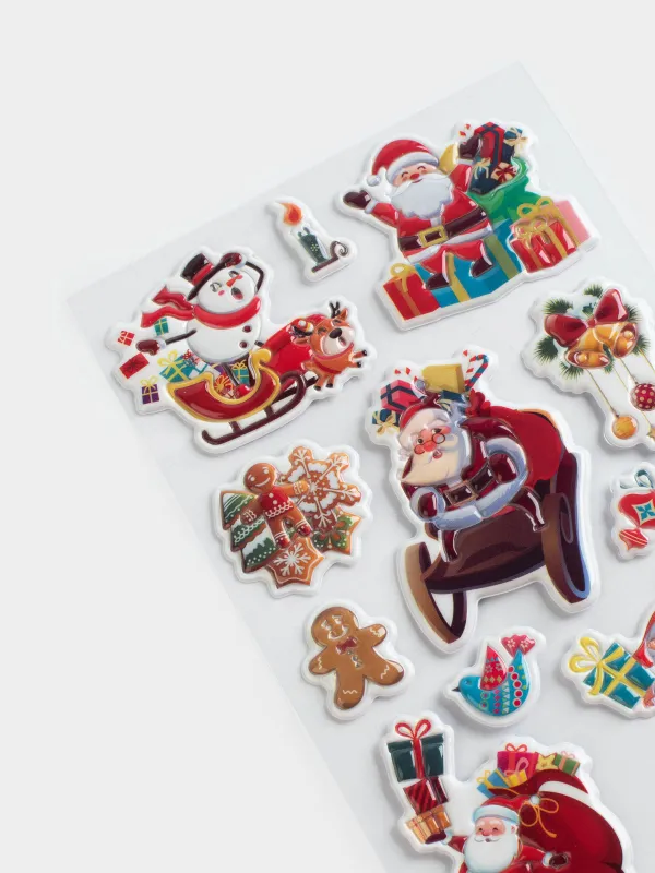 Набор наклеек, 10х16 см, многоразовые, ПВХ, Новогодний праздник, Christmas decal, image-2