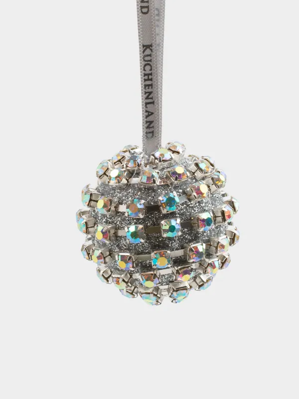 Игрушка елочная, 4 см, 2 шт, пластик, перламутр, Шар в стразах, Ball sparkle, image-1