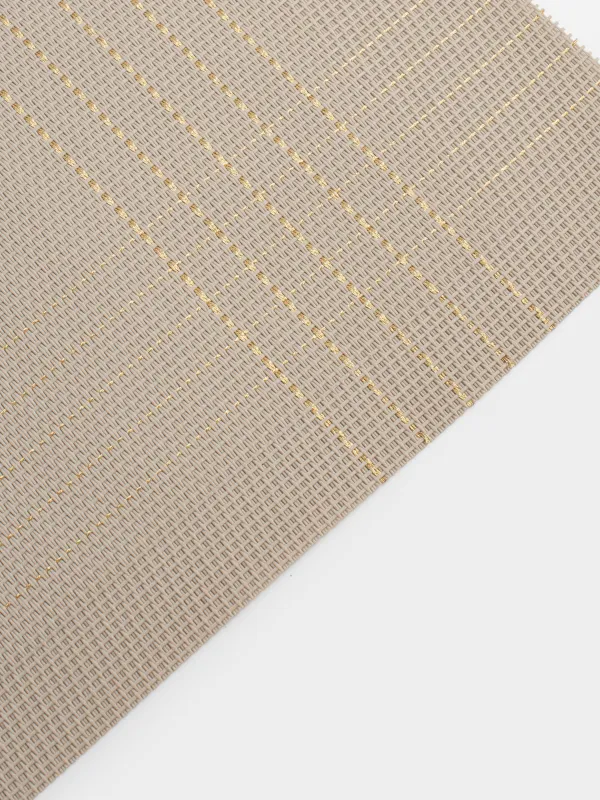 Салфетка под приборы, 30х45 см, ПВХ/полиэстер, прямоугольная, песочная, Золотистые линии, Solid, image-3