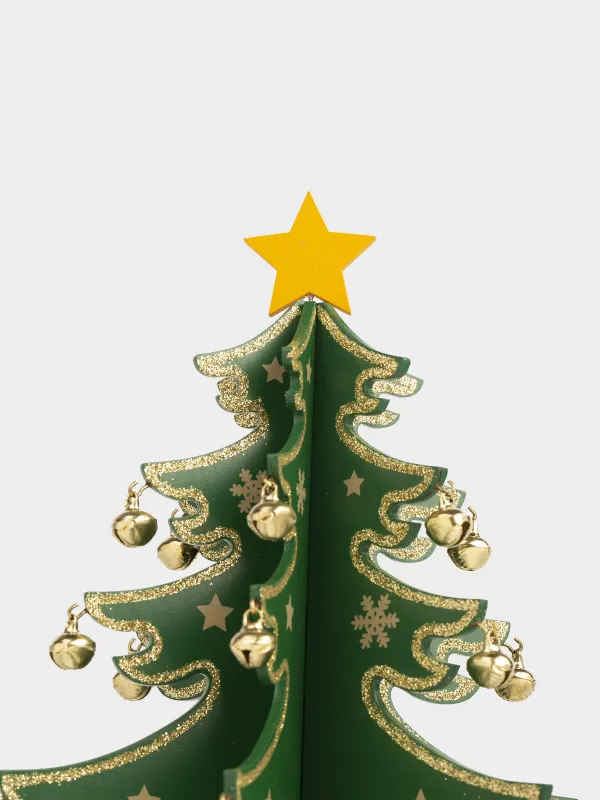 Статуэтка, 29 см, с подвесками, МДФ, зеленая, Елка с золотистыми шарами, Christmas style, image-3