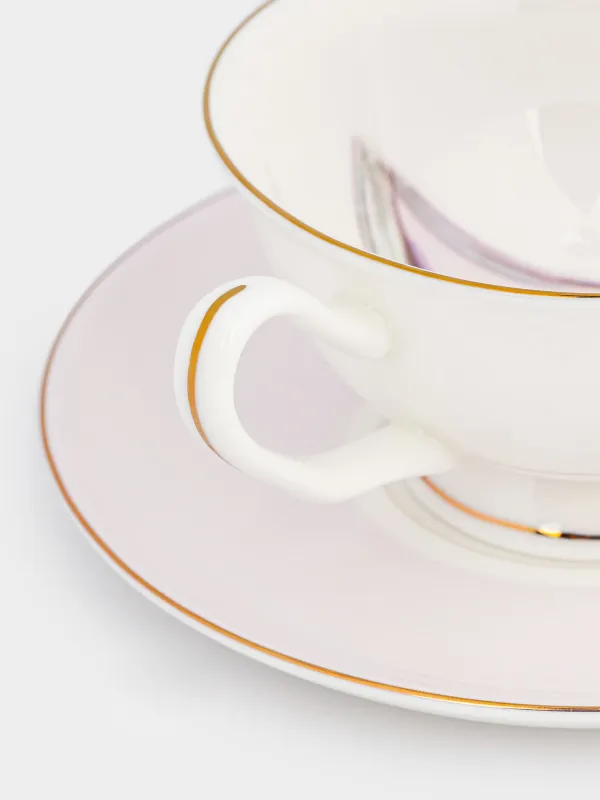 Пара чайная, 1 перс, 2 пр, 220 мл, фарфор F, лиловая, с золотистым кантом, Цветок, Bloome, image-3