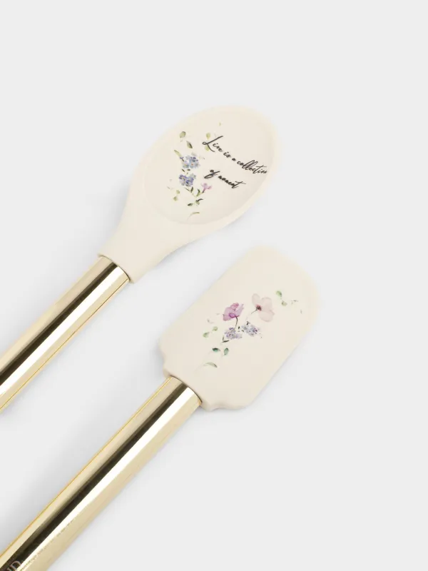 Набор кухонных принадлежностей, 2 пр, лопатка/ложка, силикон/сталь, молочный, Цветы, Cowslip, image-2