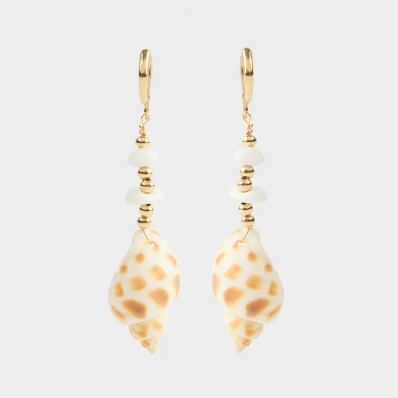 Серьги, 6 см, 2 шт, металл/ракушка, золотистые, Морская раковина, Jewelry seaside