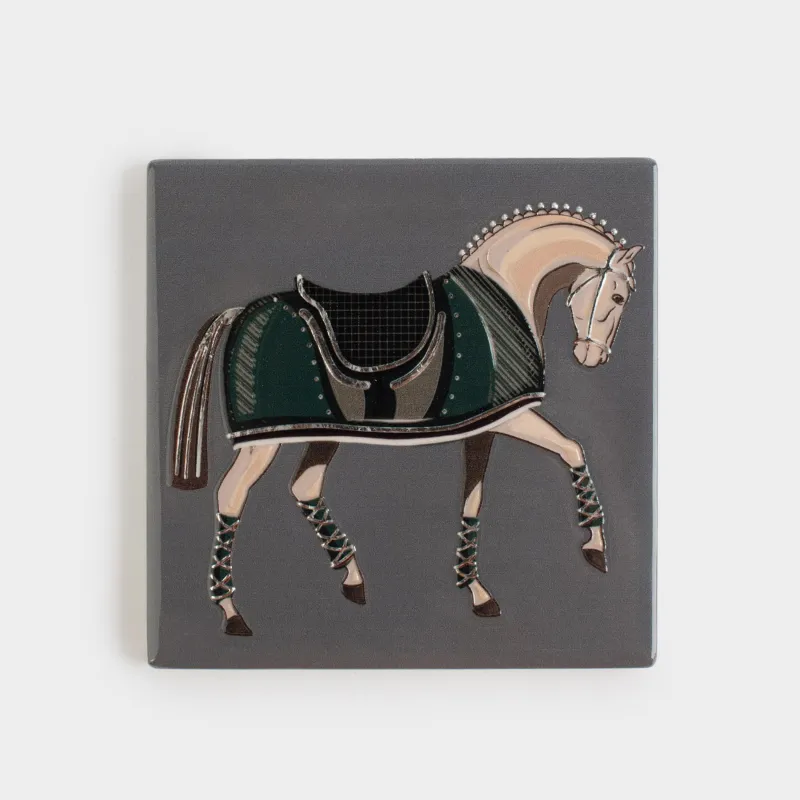 Подставка под кружку, 11х11 см, квадратная, керамика/пробка, темно-серая, Лошадь, Warhorse