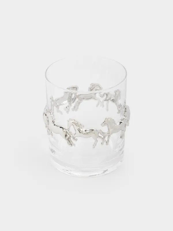 Стакан для виски, 10 см, 250 мл, стекло/металл, Серебристые лошади, Elegant horse, image-2