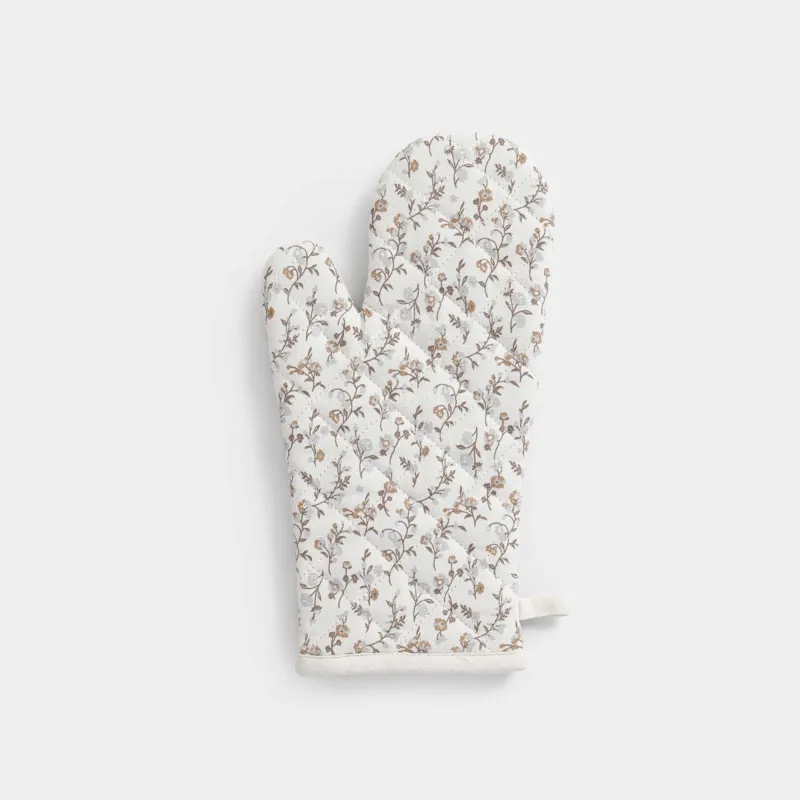 Прихватка-варежка, 17x33 см, хлопок, молочная, Винтажные цветы, La flore