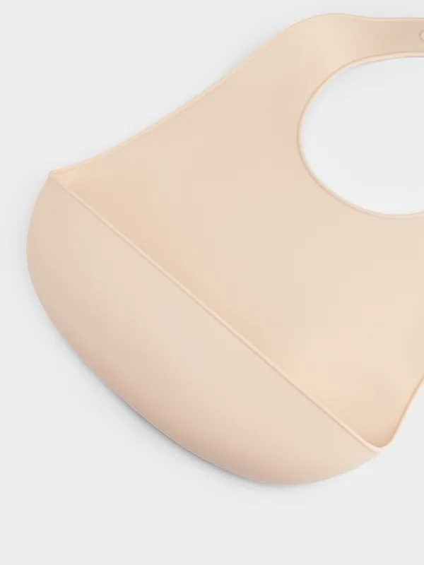 Нагрудник, детский, 31x23 см, с карманом, силикон, бежевый, Kiddy, image-1