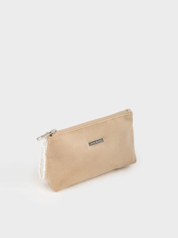 Косметичка, 19х12 см, полиэстер, бежевая, Жемчужный бантик, Beauty bow, image-2