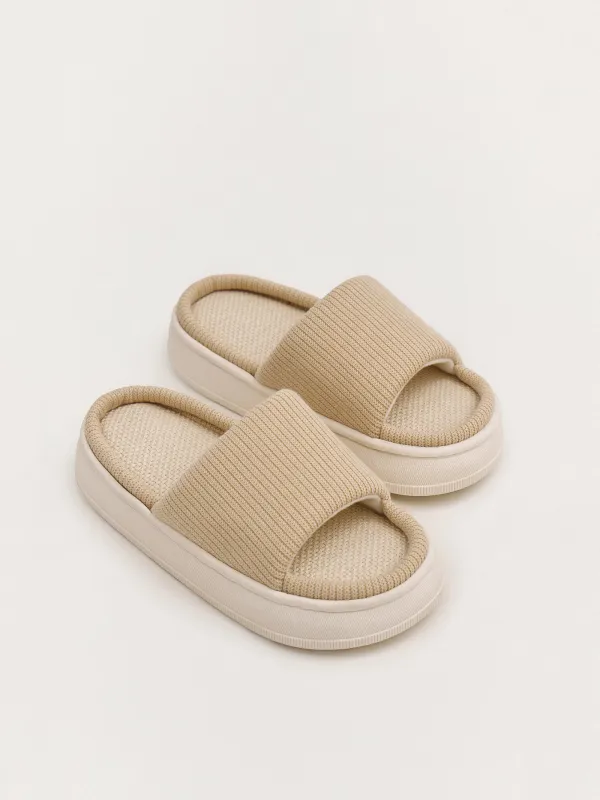 Тапочки женские, домашние, пряжа/полиэстер, бежевые, Knitted, image-4