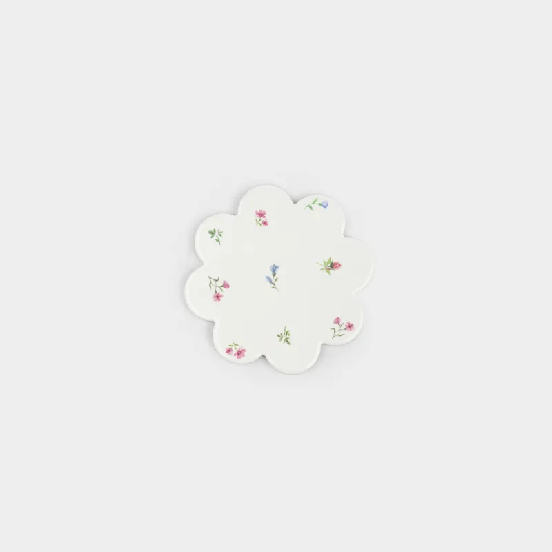 Подставка под кружку, 11 см, фигурная, керамика/пробка, белая, Нежные цветы, El floria
