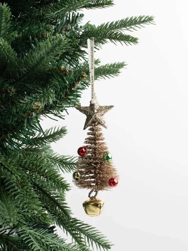 Игрушка елочная, 14 см, с колокольчиком, пластик/металл, золотистая, Ель со звездой, Spruce bell, image-4