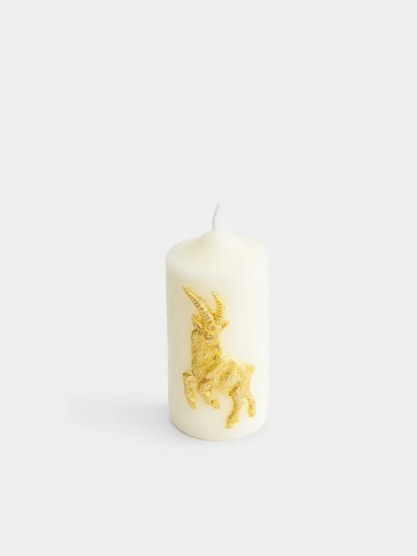 Свеча, 6х12 см, цилиндрическая, с блестками, Козел, Goat gold, image-0