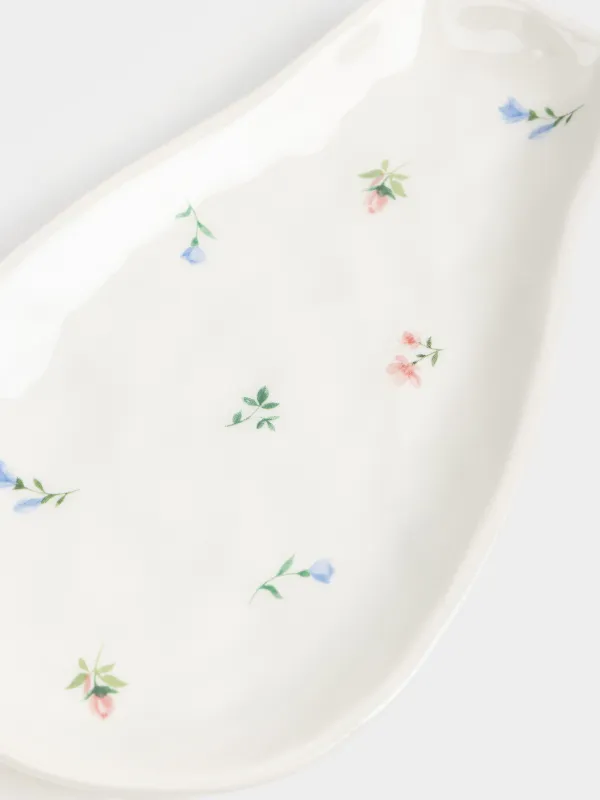 Подставка под ложку, 20 см, керамика D, молочная, Нежные цветы, El flora, image-1