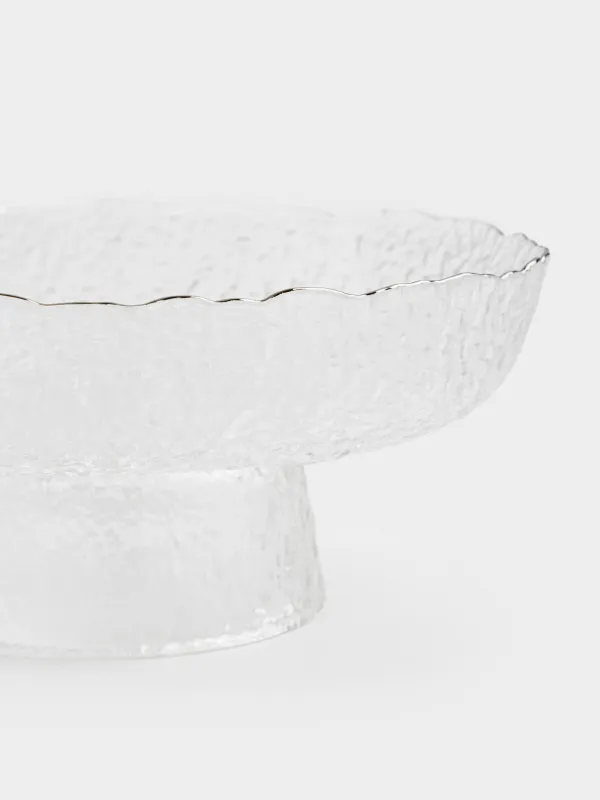 Ваза для фруктов, 20х8 см, на ножке, стекло, с серебристым кантом, Nautilus silver, image-1