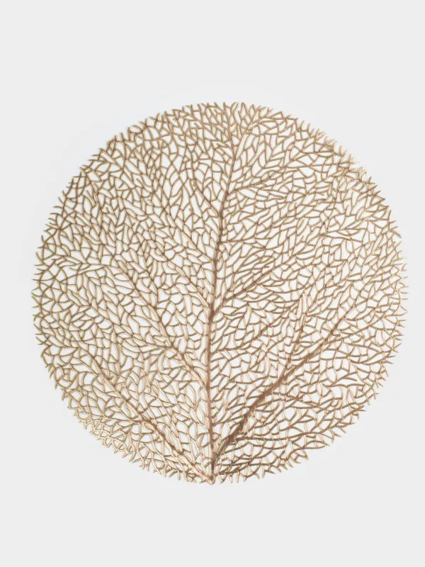 Салфетка под приборы, 38 см, ПВХ, круглая, золотистая, Дерево, Azhur Grid, image-0