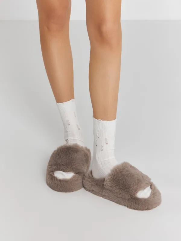 Тапочки женские, домашние, искусственный мех, коричневые, Bushy, image-5