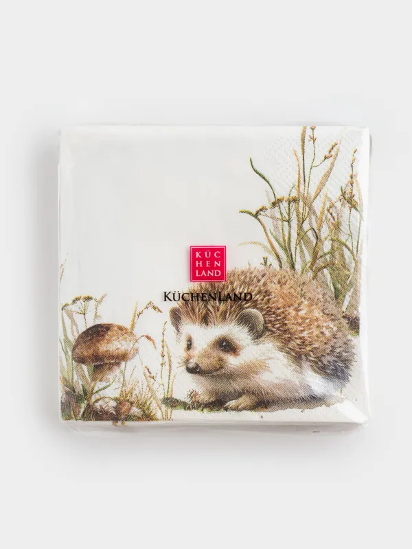 Салфетки бумажные, 21х21 см, 20 шт, квадратные, белые, Еж, Forest hedgehog, image-3