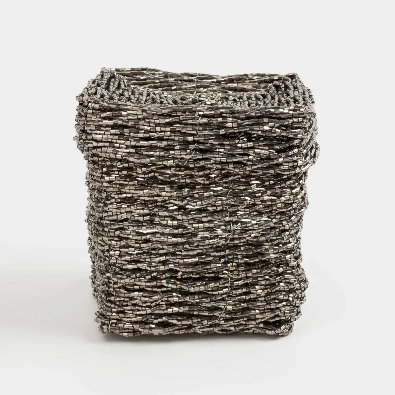 Шкатулка, 10 см, бисер, темно-серая, Shiny beads