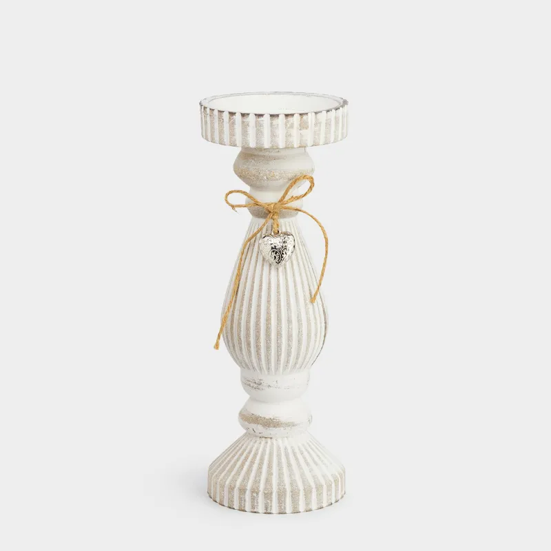 Подсвечник, 26 см, на ножке, дерево, белый, Ethno