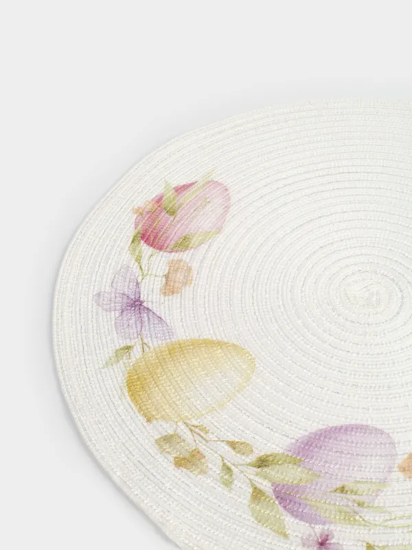 Салфетка под приборы, 38 см, полиэстер, круглая, белая, Пасхальные яйца, Rotary print, image-2