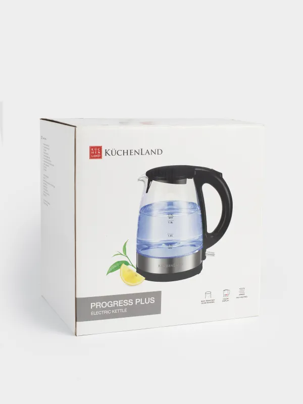 Чайник электрический, 1,7 л, 1850-2200 Вт, стекло Б/пластик, с подсветкой, черный, Progress plus, image-6