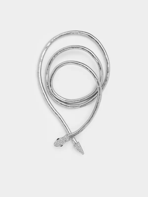 Колье, 90 см, металл/стразы, серебристое, Змея, Jewelry snake, image-0