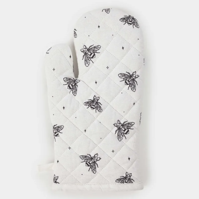 Прихватка-варежка, 17х33 см, хлопок, белая, Пчелы, Honey