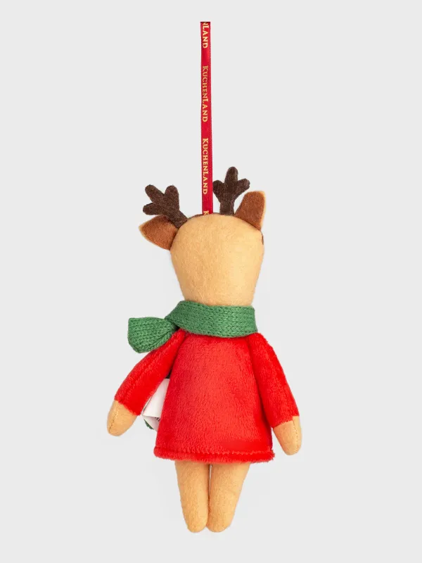 Игрушка елочная, 15 см, мягкая, полиэстер, бежево-красная, Олениха в платье, Deer christmas, image-2