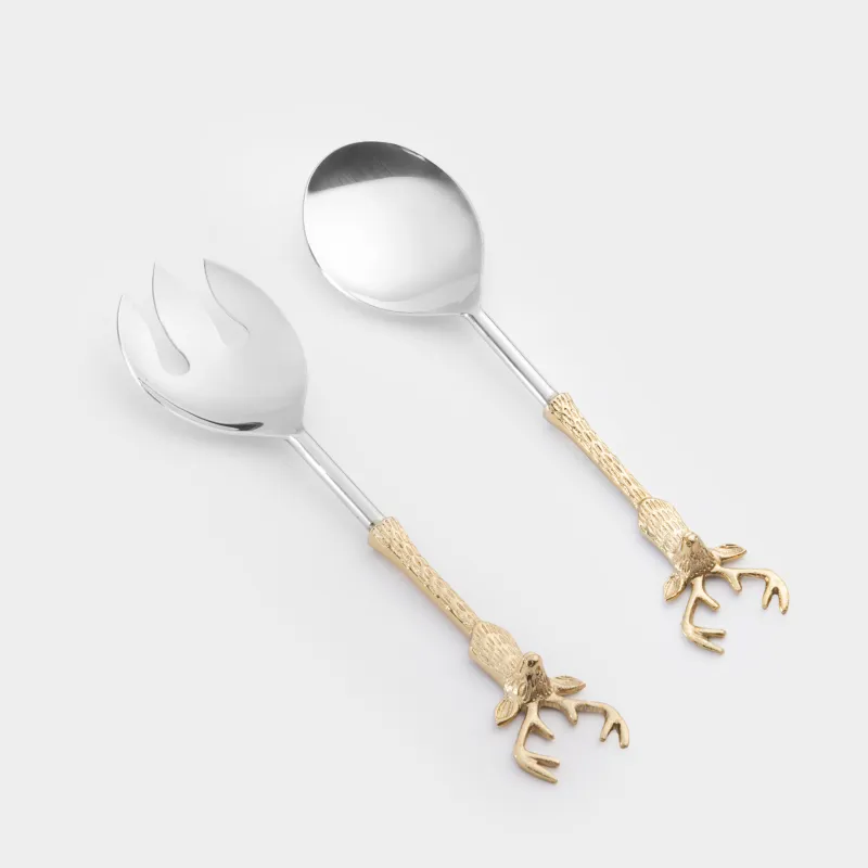 Приборы для сервировки салата, 26 см, 2 пр, ложка/вилка, металл, золотистые, Олени, Arctic deer