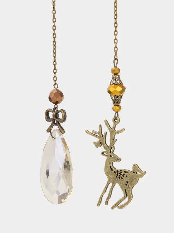 Игрушка елочная, 48 см, стекло/металл, золотистая, Олень с кристаллом, Figure crystal, image-2