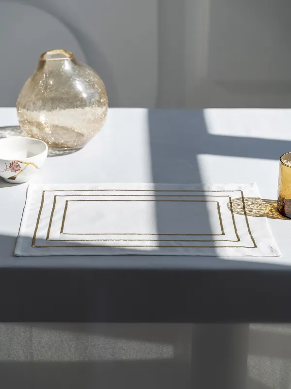 Салфетка под приборы, 30х45 см, 2 шт, полиэстер, прямоугольная, белая, Линии, Trim gold, image-1