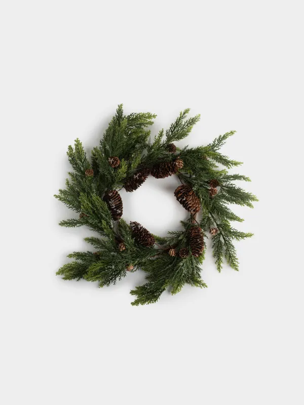 Венок рождественский, 40 см, Хвоя с шишками, Conifer decor, image-0