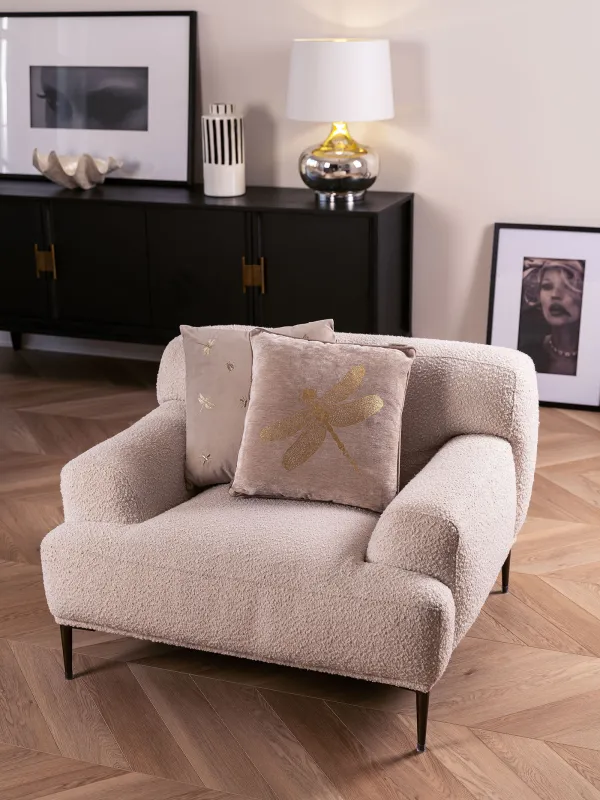 Подушка декоративная, 45х45 см, шенилл/вельвет, серо-бежевая, Стрекоза, Dragonfly, image-2