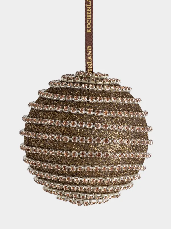 Игрушка елочная, 8 см, пластик, бронзовая, Шар в стразах, Ball sparkle, image-0