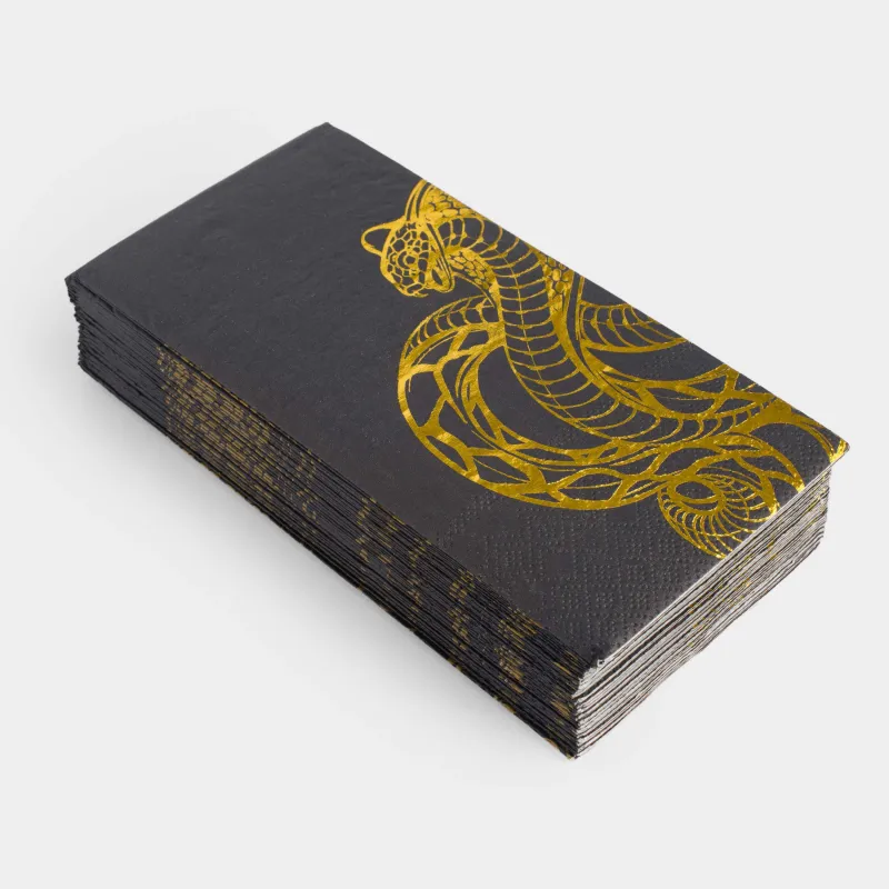 Салфетки бумажные, 33х33 см, 20 шт, прямоугольные, черные, Золотистая кобра, Cobra gold, image-1