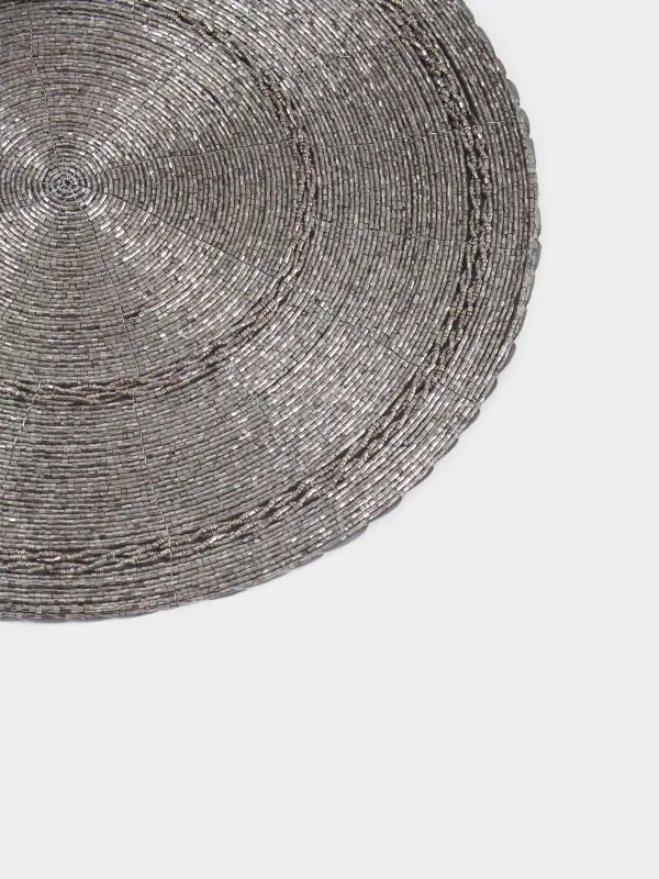 Салфетка под приборы, 36 см, бисер, круглая, темно-серая, Shiny beads, image-3