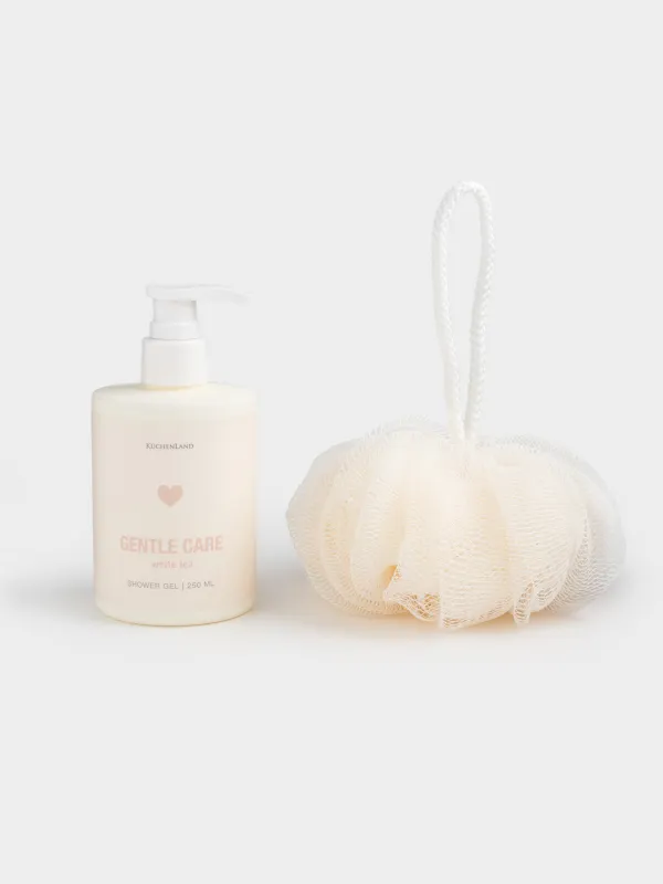Набор косметический, 2 пр, гель для душа/мочалка для мытья тела, White tea, Gentle care, image-0