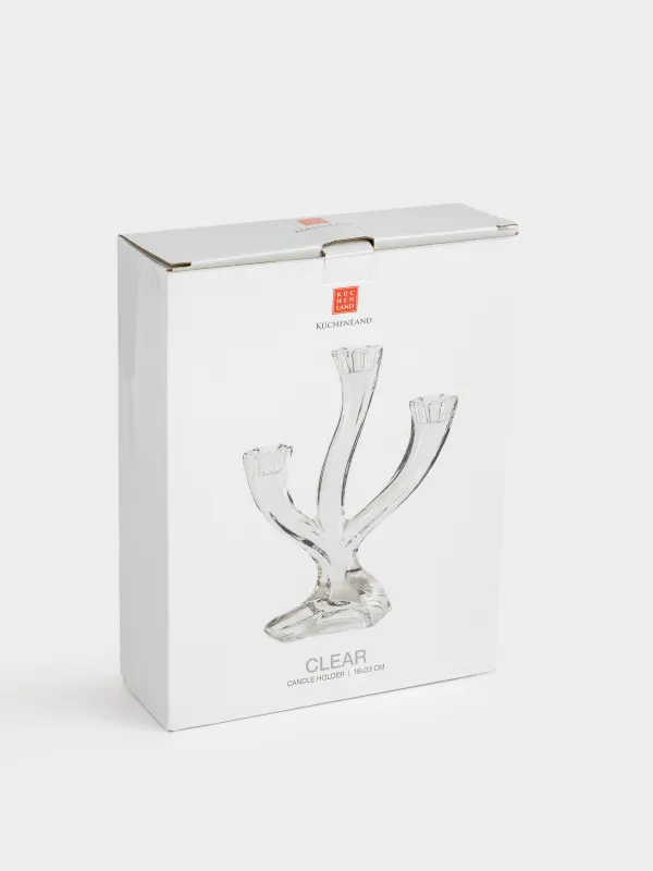 Подсвечник, 23 см, 3 тонкие свечи, на ножке, стекло, Clear, image-4