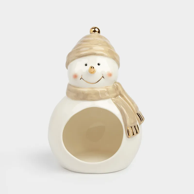 Конфетница, 21х14 см, фарфор P, бело-бежевая, Снеговик в шапке и шарфе, Snowy