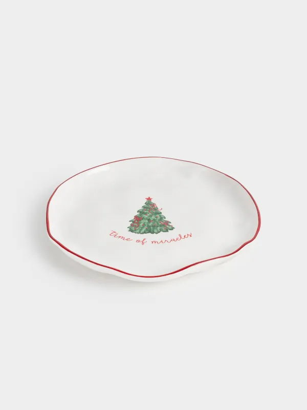 Тарелка обеденная, 26 см, керамика D, Елка с бантами, Christmas tree, image-1